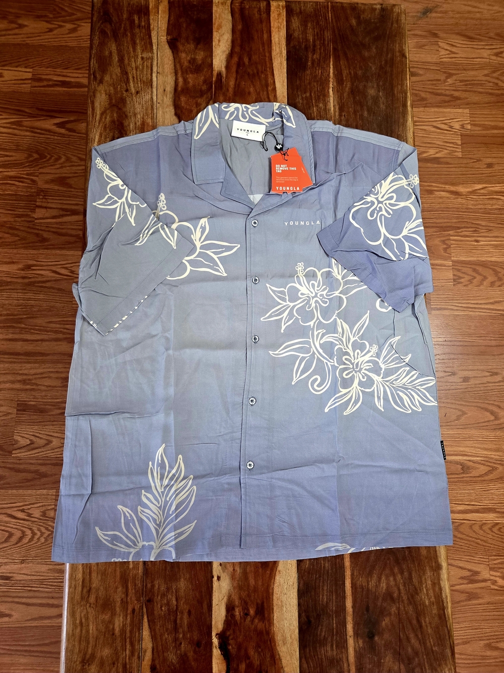 YoungLA "Gradient Flowers" Button-Up Shirt -Blue/Gray - Size L